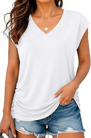Womens Summer Tops Business Casual Cap Sleeve V Neck T Shirts