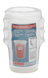 1-Quart Round Food-Storage Container with Lid by Cambro – 1 Quart, Plastic, translucent, Pack of 3, Model 13179