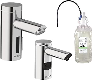 Sloan Optima EAF-200 Sensor Activated Touch-Free Faucet, 0.5 GPM, 3335051, ESD-2000 Deck-Mounted Foam Soap Dispenser, 3346089 & ESD-325 Clear Non-Scented Foam Soap Refill, 03460004