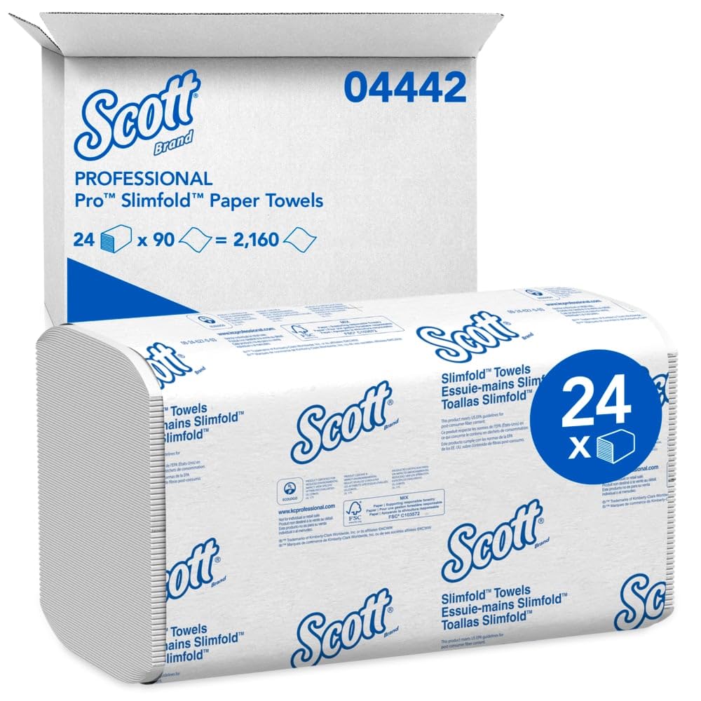 Kimberly-Clark 04442 Slimfold Paper Towels by Kleenex – 7 1/2" x 11 3/5", Paper, white, Pack of 2160