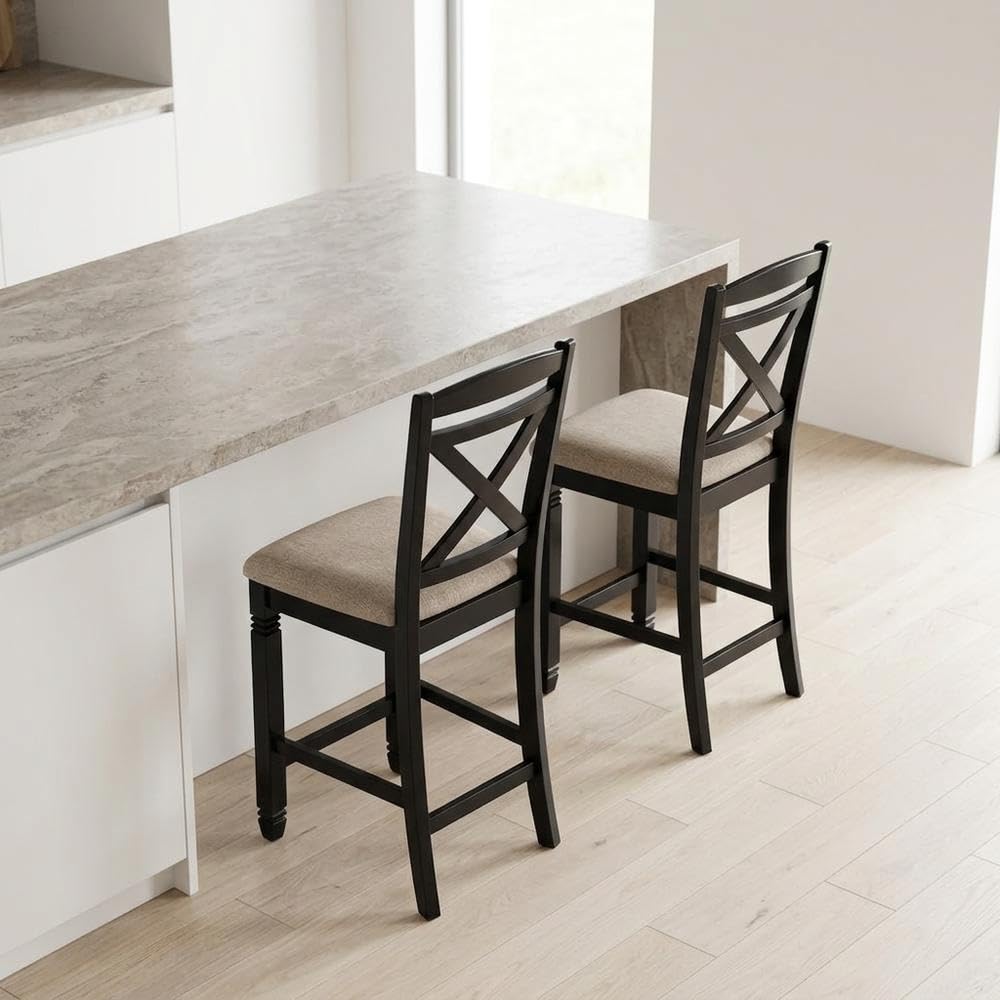 Wooden Counter Height Dining Chairs Set of by Starlight Canyon Home – Wood, Beige, Pack of 2