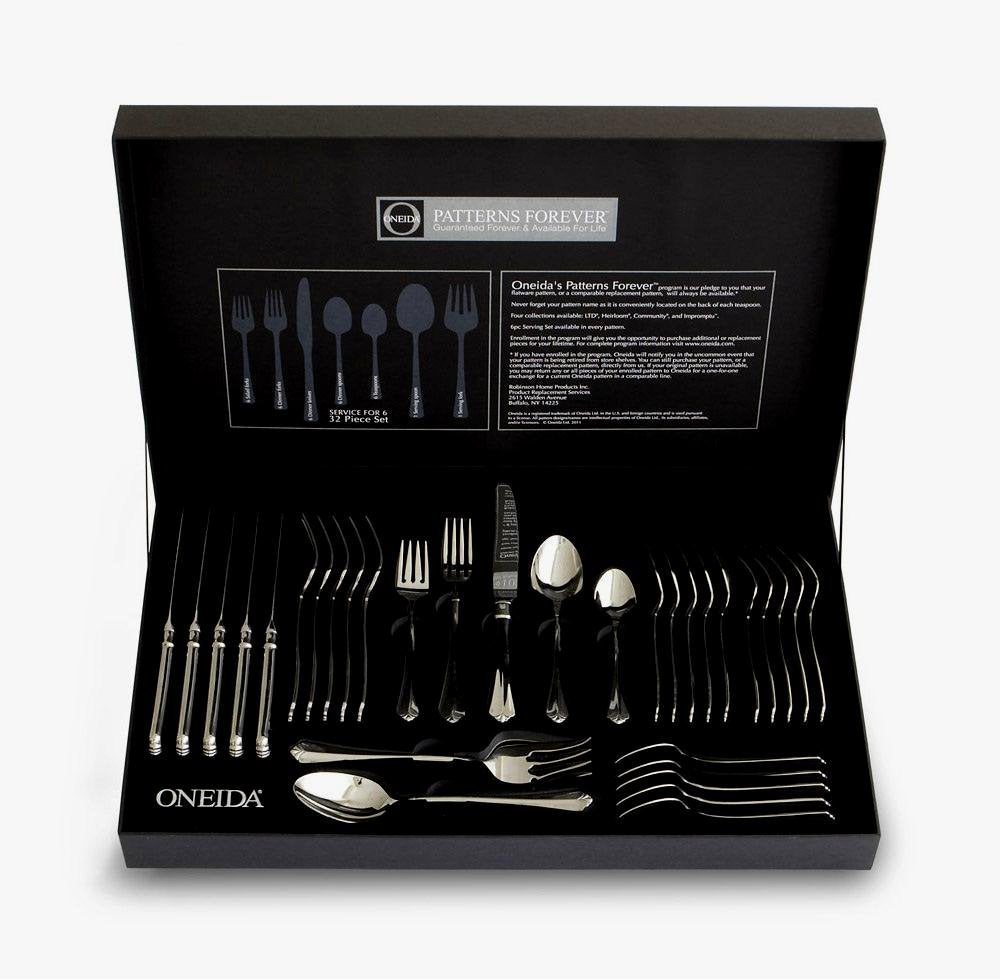 Juilliard 32 Piece With Storage Box by Oneida – 32 Piece, Stainless Steel, shiny silver, Model 2273032A