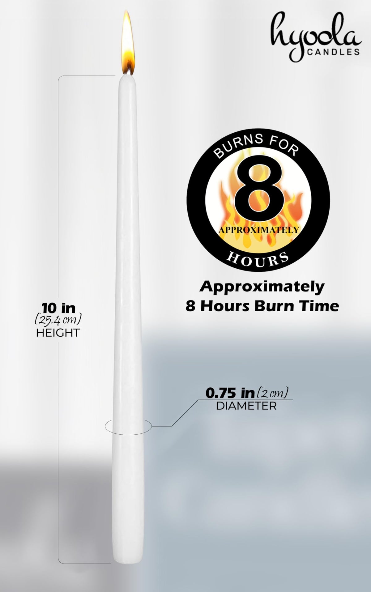 Hyoola Taper Candles, 10 Inch Unscented White, Pack of 12