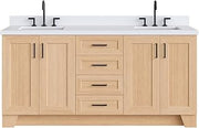 ARIEL Taylor 72-inch Bathroom Vanity with Sink,Solid Wood, 1.5-inch Pure White Quartz Countertop, Double Rectangular Porcelain Sink, Soft Closing Doors, Dovetail Drawers, Natural Oak