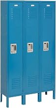Global Industrial Single Tier Locker, 12x15x60 3 Door, Unassembled, Blue