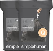 simplehuman Code Q 40 Count, Genuine Odorsorb Custom Fit Liners, Drawstring Odor Absorbing Trash Bags in Dispenser Packs, 50-65 Liter / 13-17 Gallon