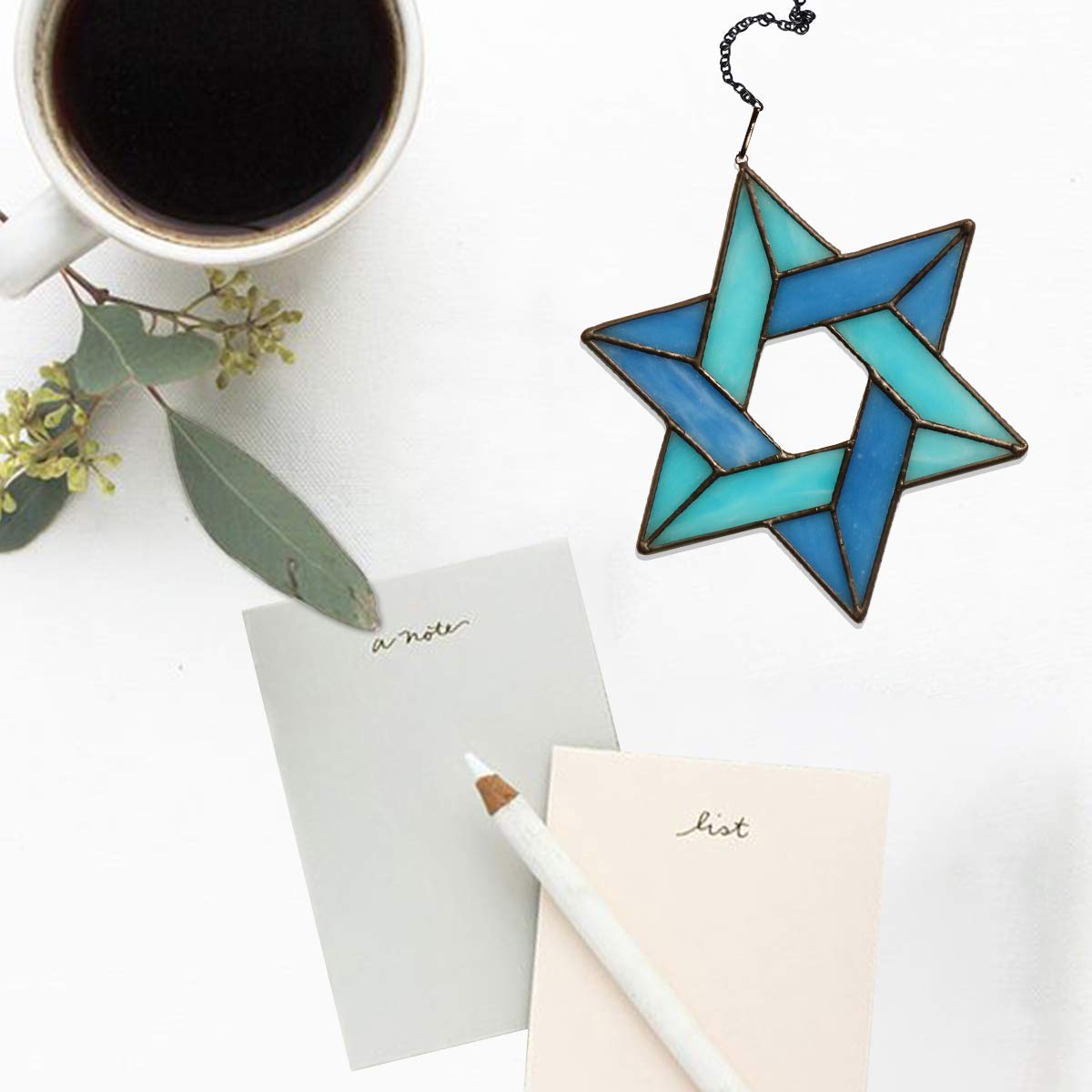 HAOSUM Jewish Star Suncatcher, Stained Glass Window Hanging, 6.9 x 6.7 Inches