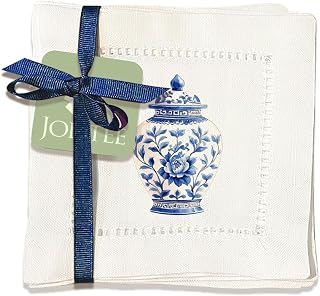 Decorative Hemstitch Cocktail Napkins, 6"x6" Washable Linen-Like Cloth Napkins, Handmade for Entertaining and Everyday Use (Ginger Jar)