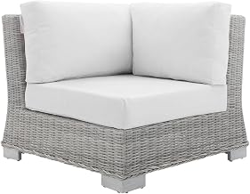 Gray Outdoor Patio Wicker Rattan Corner Chair, Cushioned seat, Weather-Resistant, Compact Design, Comfortable Outdoor Lounge