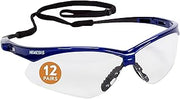 KLEENGUARD V30 Nemesis Safety Glasses (47384), Clear Anti-Fog Lens with Metallic Blue Frame, 12 Pairs / Case