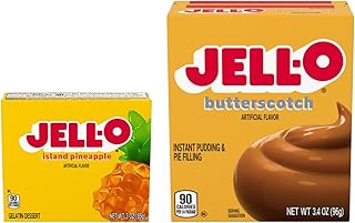 Jell-O Tropical Comfort Duo, Island Pineapple Gelatin Dessert (3 oz) & Butterscotch Instant Pudding Mix (3.4 oz), 2 Total Packs, Easy Desserts for Snacks & Recipes (Variety Pack)