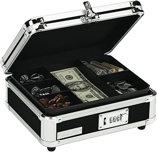 Vaultz Cash Box, Black | Cash storage tray for organizing bills, coins and small documents, black finish, compact and portable, secure storage