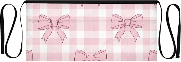 Pink Bow Waist Apron with 3 Pockets Waiter Server Short Aprons 25.2x11.8 Inch Stain Resistant Apron for Kitchen Garden Restaurant 1 Pack