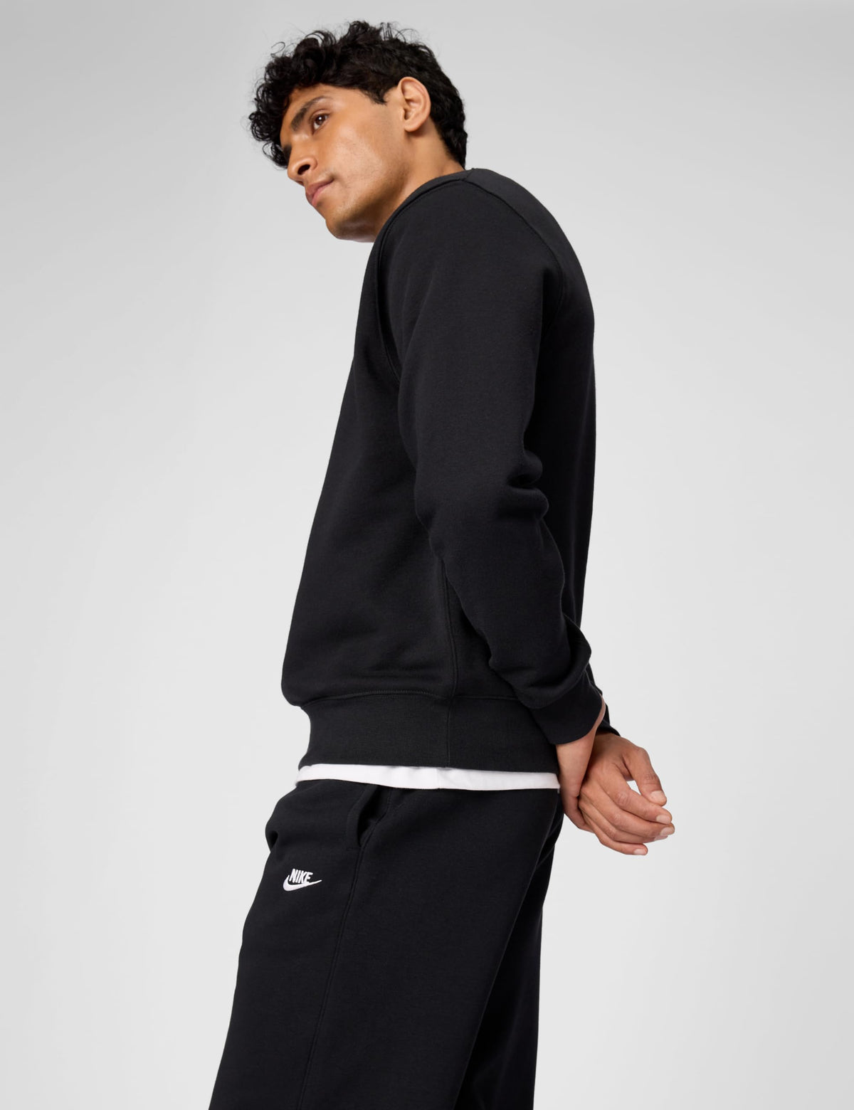 Men's Club Fleece Crew Sweatshirt by Nike – Small, Cotton Blend, Black/White, Model FN3886-010