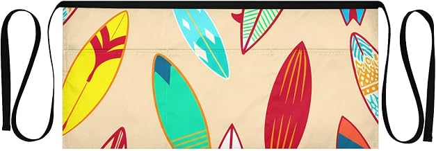 Colorful Surfboards Waist Apron with 3 Pockets Waiter Server Short Aprons 25.2x11.8 Inch Stain Resistant Apron for Kitchen Garden Restaurant 1 Pack