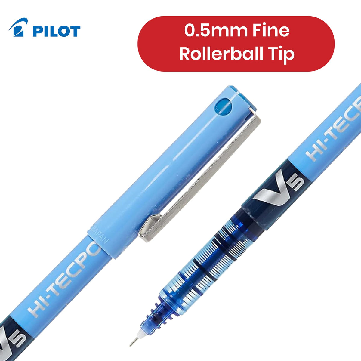 V5 Liquid Ink Rollerball 0.5 mm Tip (Single Pen) - Blue by PILOT – 1 Count (Pack of 1), Plastic, Blue, Model BXL-V5-L
