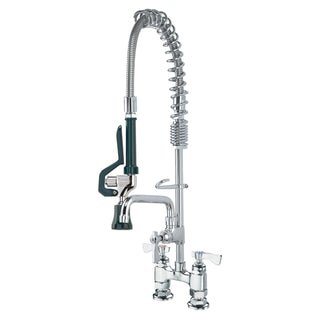 Royal Series Deck Mount Space Saver Pre-Rinse w/Add-On Faucet by Krowne – 13"L x 27"W x 4"H, Brass, Chrome, Model 18-408L