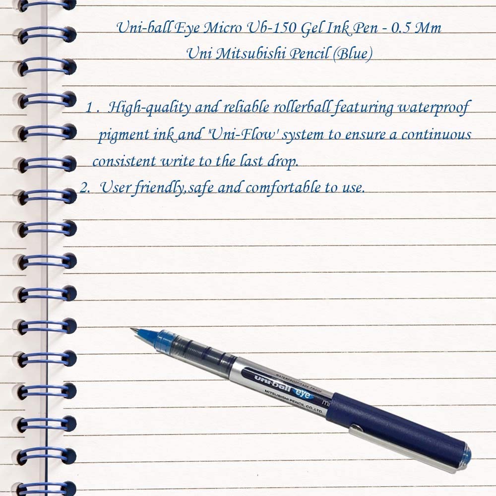 Eye Micro UB-150 Fine Rollerball Pen - Blue by Uni-Ball – 3pack, Stainless Steel, Blue, Pack of 3, Model 153486287