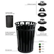 Oakley Standard Waste Receptacle by Witt Industries – Round, 36.0 gallons, Steel, Black, Model M3601-FT-BK