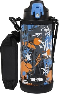Thermos FJJ-801WF BK-BL Water Bottle, Vacuum Insulated, 2-Way Bottle, 0.2 gal (0.8 L), Black Blue
