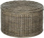 Furnifact Grey Coffee Table with Rattan Frame, Modern Design, Durable Cotton Top, Lightweight 20 lbs Capacity, Perfect for Living Room Décor