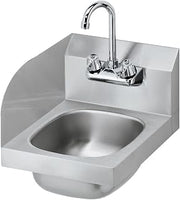Krowne HS-9-LS 12"W Space Saver Hand Sink, Left Side Splash, Wall Mount, 1-1/2" Drain, 4-1/2" Double Bend Faucet, 9-3/4" Wide x 12-1/2" Front To Back x 5-5/8" Deep Bowl