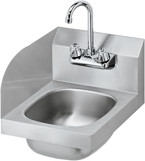 Krowne HS-9-LS 12"W Space Saver Hand Sink, Left Side Splash, Wall Mount, 1-1/2" Drain, 4-1/2" Double Bend Faucet, 9-3/4" Wide x 12-1/2" Front To Back x 5-5/8" Deep Bowl