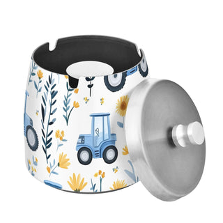 Blue Tractor Sunflower Pattern Splash Ashtray with Lid by ALAZA – Stainless Steel, C4736, Model g541054987p1082c1149s2657