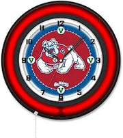 Holland Bar Stool Clk19BKFresSt NCAA 19 in. Dia. Fresno State University Double Neon Wall Clock Black