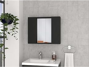 Hops Medicine Cabinet, Double Door, Mirror, One External Shelf, Black wengue Finish