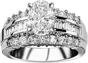 3.4 Ctw 14K White Gold Channel Baguette Round Diamond Designer Engagement Ring Oval Shape (2.4 Ct E Color SI2 Clarity Center Stone)