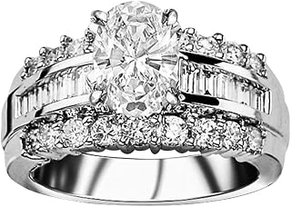 3.4 Ctw 14K White Gold Channel Baguette Round Diamond Designer Engagement Ring Oval Shape (2.4 Ct E Color SI2 Clarity Center Stone)