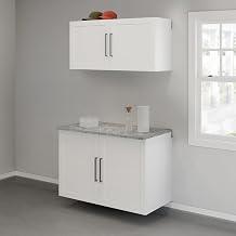 Sauder Garage Core Upper Cabinet, Base Cabinet, Doors, and Top, White Finish
