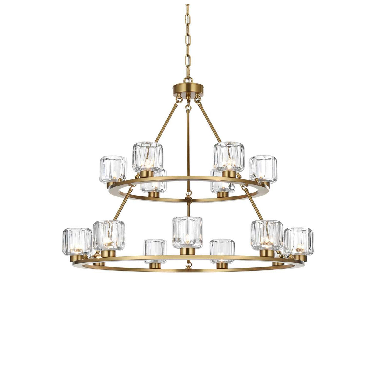 Cadence 15 Light Chandelier Satin Gold by Lighting Design – Iron, Satin Gold, Model 5100L236SG
