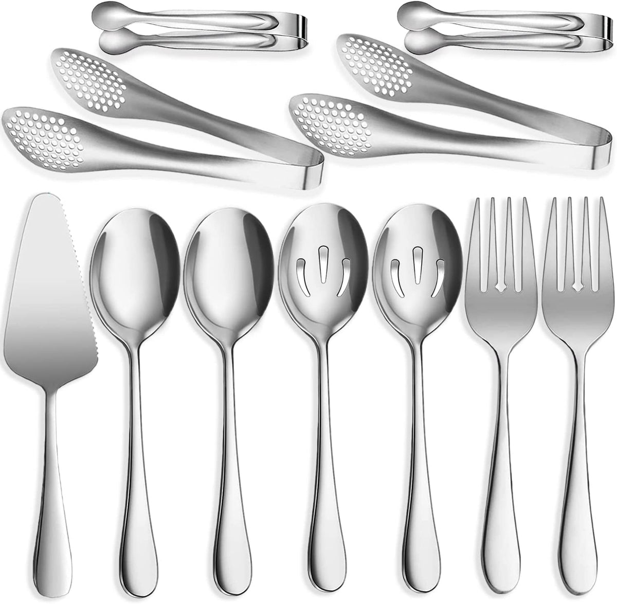 IAXSEE Serving Utensils Set, Stainless Steel, 11 Piece, Silver