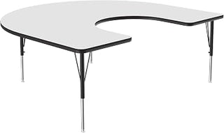"Correll 60"x66" Horseshoe Shaped, Classroom Dry Erase/Markerboard Top, Activity Table, Adjustable Height, White Durable High Pressure Laminate, School Furniture", White markerboard