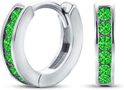 Birthstone Colors CZ Channel Set Huggie Mini Hoop Earrings Sterling Silver