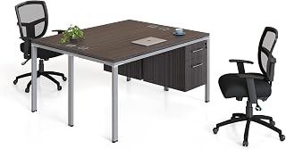 Boss Office Products Simple System Face to Face Double Desk with (2) Pedestals, 66" x 60", Driftwood