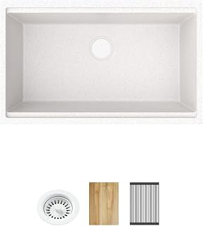 Elkay Quartz Classic 33" x 22" x 9-1/2" Single Bowl Undermount Workstation Sink 4pc Kit White