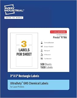 Avery UltraDuty® GHS Labels, Waterproof, 3 X 5" White Rectangle Labels , 1500 Total, Use with Laser Printers