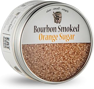 Bourbon Barrel Foods Bourbon Barrel Smoked Orange Sugar Tin, 4oz - Slow Smoked Raw Demerara Sugar Blended with Organic Orange Peel: Sweet, Rich, Smoky, Zesty