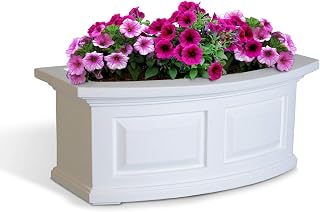 Mayne Nantucket 24in Self-Watering Rectangular Window Box Planter, White | Self-watering, All season, Fade resistant, Mounting brackets included, Built-in overflow, 15-year warranty