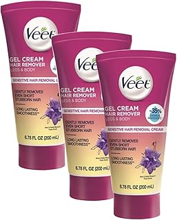 Veet Sensitive Skin Formula with Aloe Vera and Vitamin E, Dermatologically Tested Hair Removal Gel Cream 6.76 Fl Oz. for Legs & Body (3 Pack)