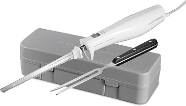Electric Knife Set with Reciprocating Serrated Blades by Hamilton Beach – 7.3", Stainless Steel, White, Model 74251