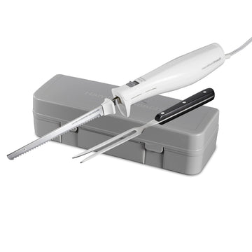 Electric Knife Set with Reciprocating Serrated Blades by Hamilton Beach – 7.3", Stainless Steel, White, Model 74251