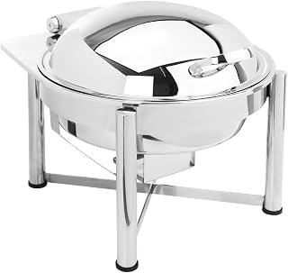 Eastern TableTop 3958S Mid/Max Pillar'd Induction Chafer 6 qt Round Stainless Steel W/Hinged Dome Cover & Stand