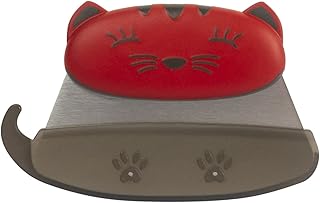 Kuhn Rikon Kinderkitchen Kids Mezzaluna Knife With Blade Protector, Cat, 5.2" x 3.3" x 0.7", Red | Child-Friendly Cutting Tools For Real Cooking