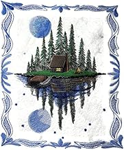 Moonlit Lakeside Cabin Scene Embroidered Iron on/Sew Patch (13.36" x 11.18")