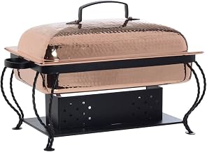 Copper Chafer Chafing Dish with Black Metal Holder 8 Qt Upscale Catering