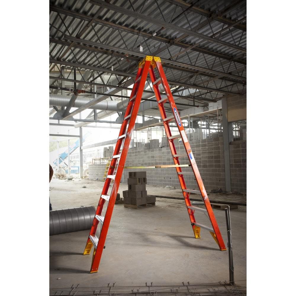 () Twin Step Ladder by Werner – 79"L x 30.5"W x 9"H, Fiberglass, Orange, Model T6210